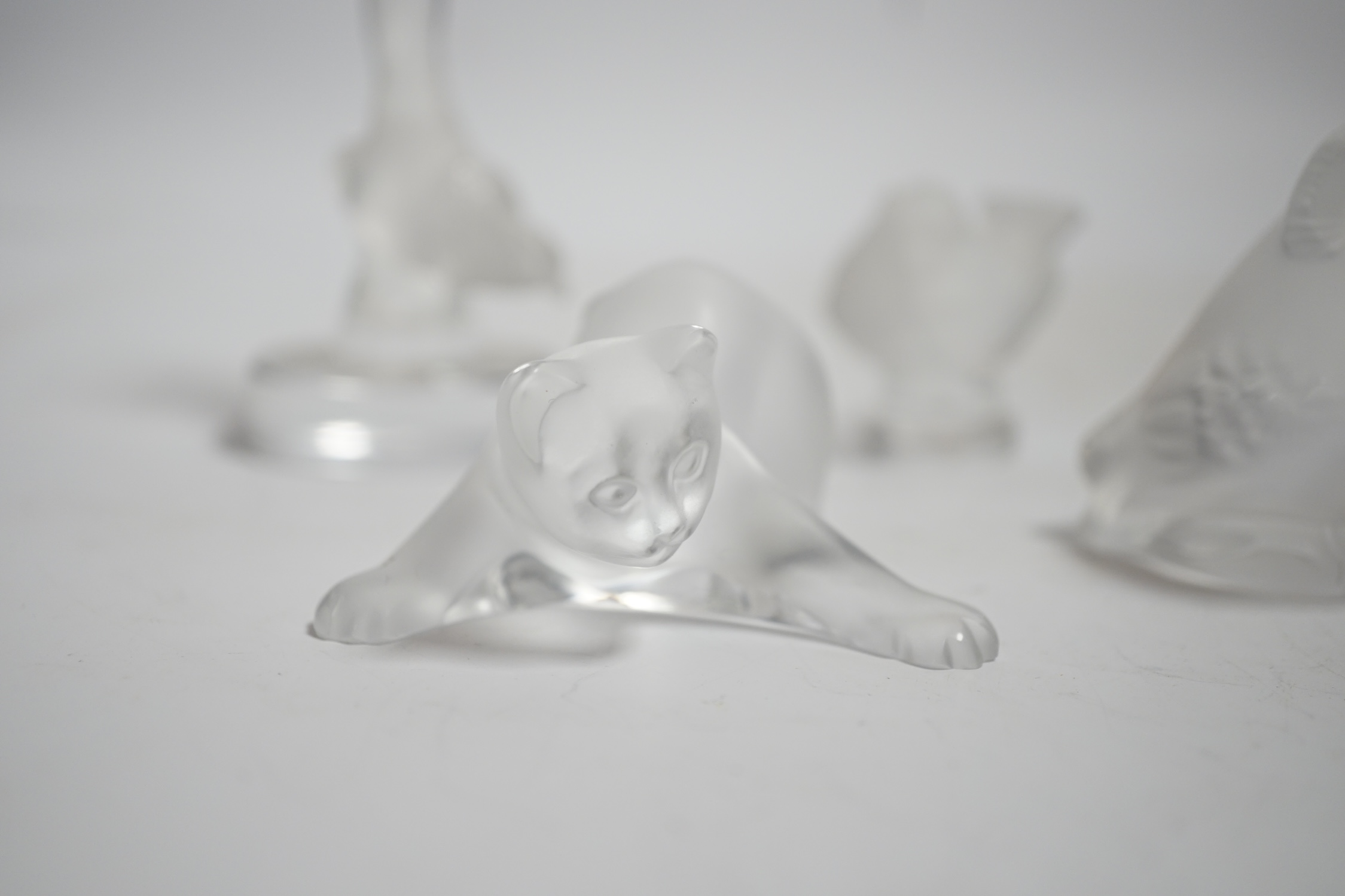 Four small Lalique glass animals, tallest 11cm